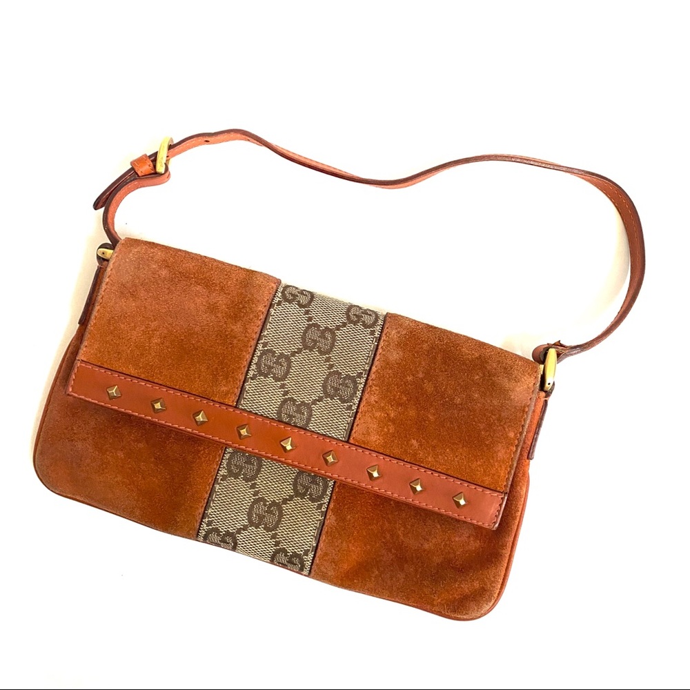 SOLD Gucci Monogram and Orange Suede Pochette - Picture 2 of 10